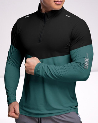 GAARRBLY Colorblock Men High Neck Light Green, Black T-Shirt
