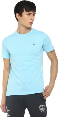 V-MART Solid Men Round Neck Blue T-Shirt