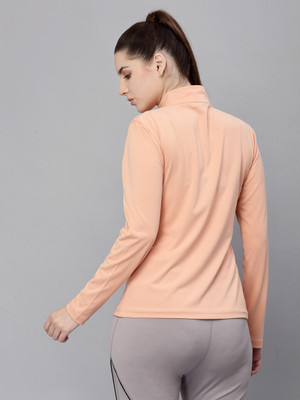 JUMP USA Solid Women High Neck Beige T-Shirt