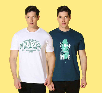 WOOSRTO Printed Men Round Neck Green, White T-Shirt