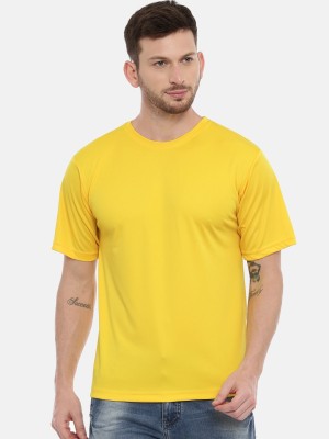 Dezin Solid Men Round Neck Yellow T-Shirt