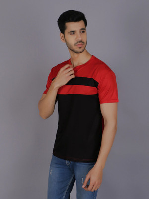 PICKURTEE Colorblock Men Round Neck Red, Black T-Shirt