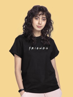 BEWAKOOF Printed Women Round Neck Black T-Shirt