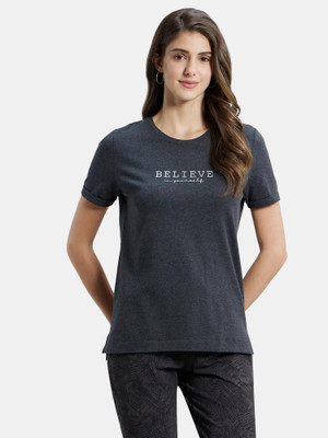 JOCKEY Typography Women Round Neck Black T-Shirt