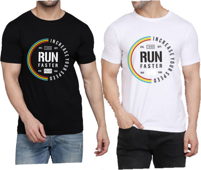 WOOSTRO Printed Men Round Neck Black, White T-Shirt