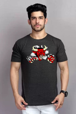 clickwell Printed Men Round Neck Grey T-Shirt