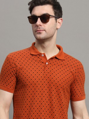 R ARHAN Solid Men Polo Neck Orange T-Shirt