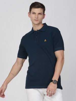 ADRO Solid Men Polo Neck Dark Blue T-Shirt