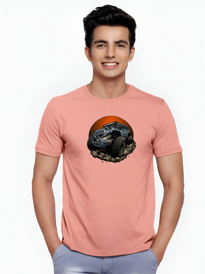 JP Creation Printed Men Round Neck Pink T-Shirt
