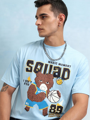 HIGHLANDER Printed Men Round Neck Blue T-Shirt