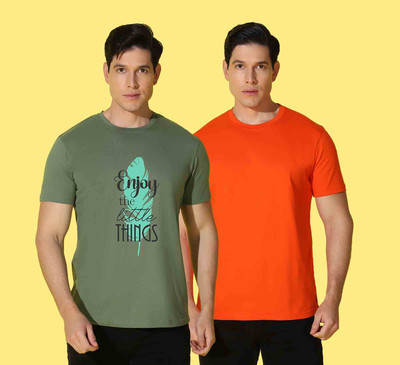 WOOSTRO Printed, Typography Men Round Neck Green, Orange T-Shirt
