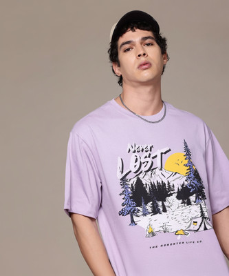 Roadster Printed Men Round Neck Purple T-Shirt