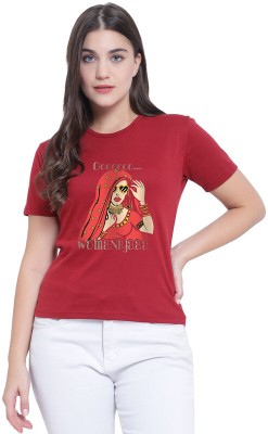 MARIAM ENTERPRISE Printed, Typography Women Round Neck Maroon T-Shirt