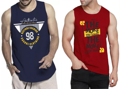 WOOSTRO Printed Men Scoop Neck Dark Blue, Maroon T-Shirt