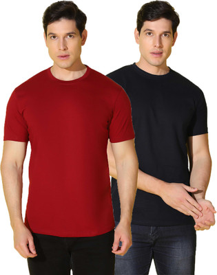 WOOSTRO Solid Men Round Neck Black, Red T-Shirt