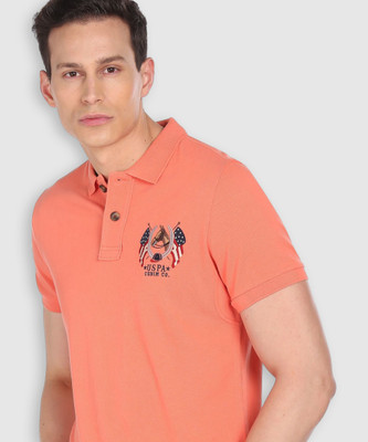 U.S. POLO ASSN. Solid Men Polo Neck Orange T-Shirt
