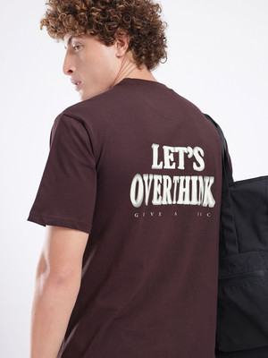 Glitchez Printed Men Round Neck Brown T-Shirt