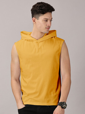 Leon Solid Men Hooded Neck Yellow T-Shirt