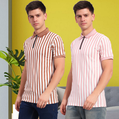 HEMLOCK Striped Men Polo Neck Multicolor T-Shirt