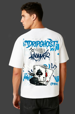 Dripghost Solid Men Round Neck White T-Shirt