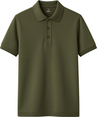 HypeDrip Solid Men Polo Neck Dark Green T-Shirt