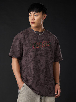 The Souled Store Printed Men Round Neck Brown T-Shirt