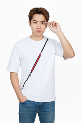 R World Solid Men Round Neck White T-Shirt