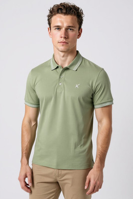 Klothinc Solid Men Polo Neck Green T-Shirt