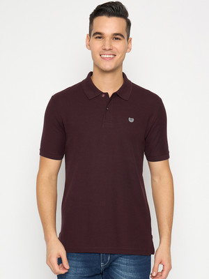 DUKE Solid Men Polo Neck Purple T-Shirt