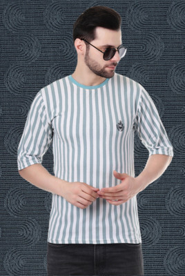 Marc Laurent Striped Men Round Neck Green, White T-Shirt
