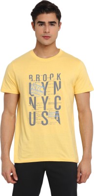 American Crew Typography Men Round Neck Yellow T-Shirt