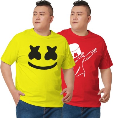 FADMARK Printed Men Round Neck Yellow, Red T-Shirt