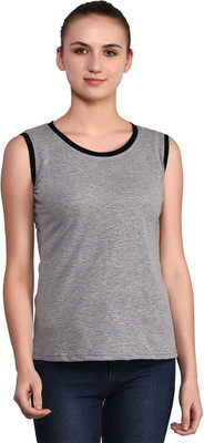 GEUM Colorblock Women Round Neck Grey T-Shirt