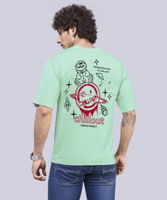 F&O Printed, Typography Men Round Neck Light Green T-Shirt