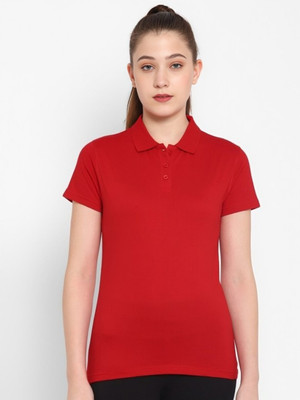 The Classic Togs Solid Women Polo Neck Red T-Shirt