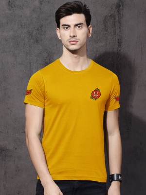 LazyChunks Printed Men Round Neck Yellow T-Shirt