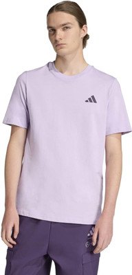ADIDAS Solid Men Round Neck Purple T-Shirt