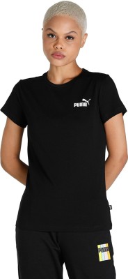 PUMA Solid Women Round Neck Black T-Shirt