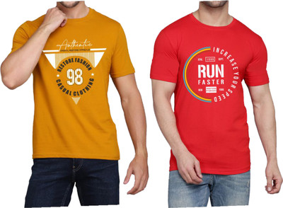 WOOSTRO Typography Men Round Neck Brown, Red T-Shirt