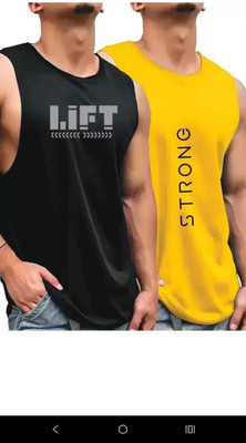 viraj Printed Men Round Neck Black, Yellow T-Shirt