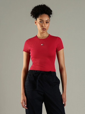 TOMMY HILFIGER Solid Women Crew Neck Red T-Shirt