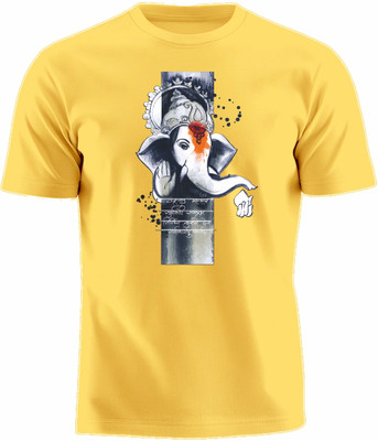 Luv My India Graphic Print Men Round Neck Yellow T-Shirt