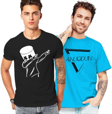 FADMARK Printed Men Round Neck Black, Blue T-Shirt