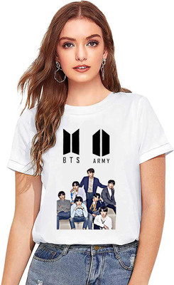 Think Tech Printed Women Round Neck Reversible White T-Shirt