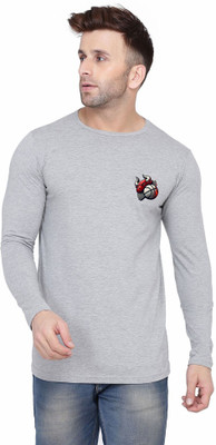 Blisstone Printed Men Round Neck Silver T-Shirt