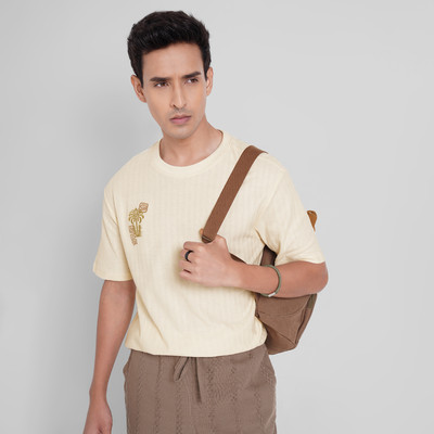 7 Alt by Pantaloons Printed Men Round Neck White T-Shirt