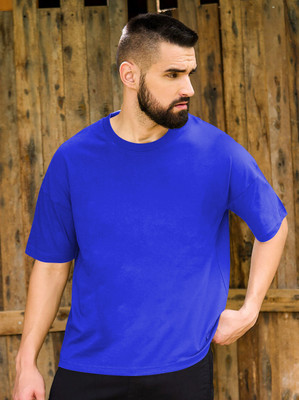 TeeBrozz Solid Men Round Neck Blue T-Shirt