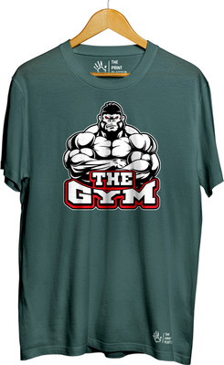 THE PRINT PLATTER Printed Men Round Neck Dark Green T-Shirt