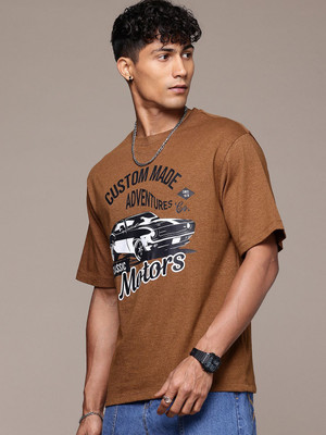R.Code by The Roadster Life Co. Graphic Print Men Round Neck Brown T-Shirt