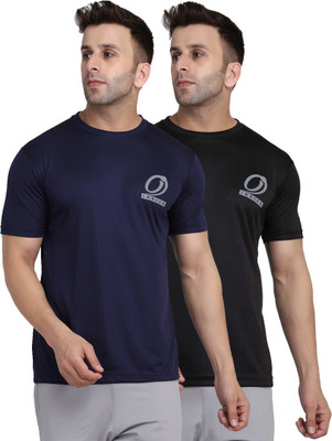 INDIZO Solid Men Round Neck Blue, Black T-Shirt